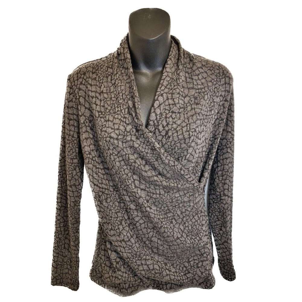 Talbots Gray Animal Print Snakeskin Faux Wrap Sweater Knit Top Size XS